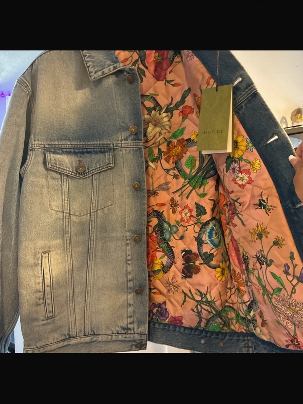 Gucci Light Gray Denim Jacket with Red 'M' Patch